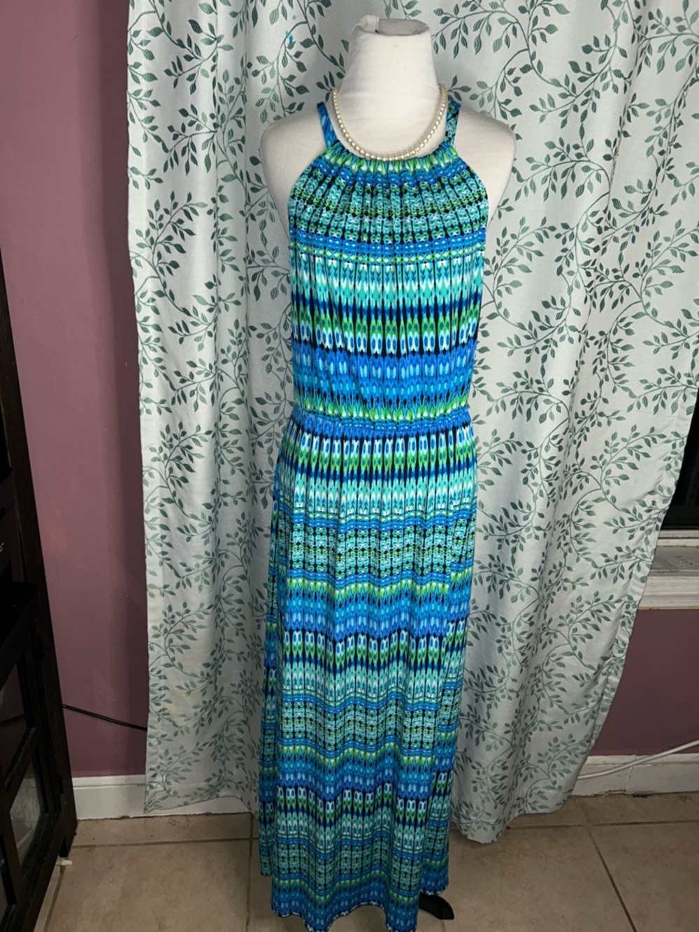 Laundry by Design Blue & Green Printed Halter Maxi Dress